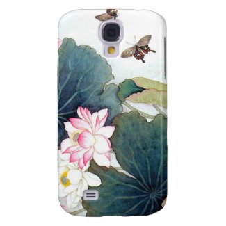 cool chinese lotus leaf pink flower butterfly art samsung galaxy s4 case