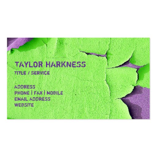 Cool Chipped Paint Peeling Cracked Green Purple Business Card Template (front side)