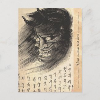 Cool classic vintage japanese demon head tattoo post card