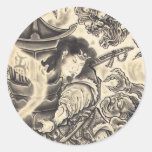 Cool classic vintage japanese demon ink tattoo round sticker