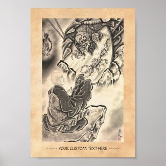 Cool classic vintage japanese demon monk tattoo print