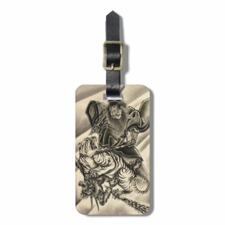 Cool classic vintage japanese demon samurai tiger tag for bags