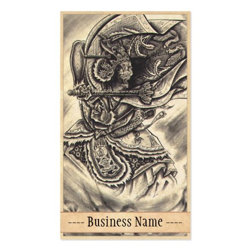 Cool classic vintage japanese demon tattoo art business cards (front side)