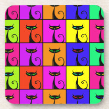 Cool Colorful Kitty Cat Pop Art Coaster