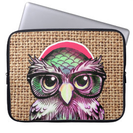 Cool  Colorful Tattoo Wise Owl With Funny Glasses Laptop Sleeves