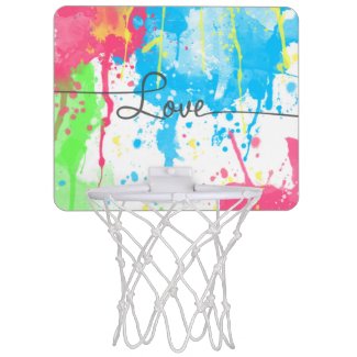 Cool colourful vibrant watercolours Love word Mini Basketball Backboard