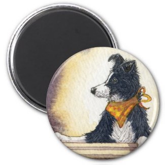 Cool cowboy collie carefully keeps an eye... refrigerator magnet