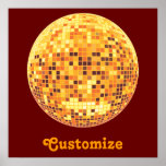 Cool Custom Retro Golden Disco Ball Poster Print