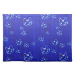 Cool cute abstract kitty indigo blue placemat