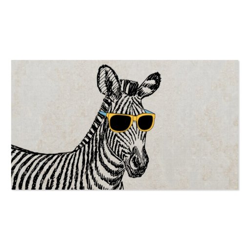 Cool cute funny zebra sketch with trendy glasses business cards (front side)