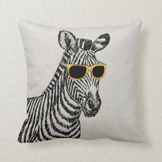 Cool cute funny zebra sketch with trendy glasses throw pillow