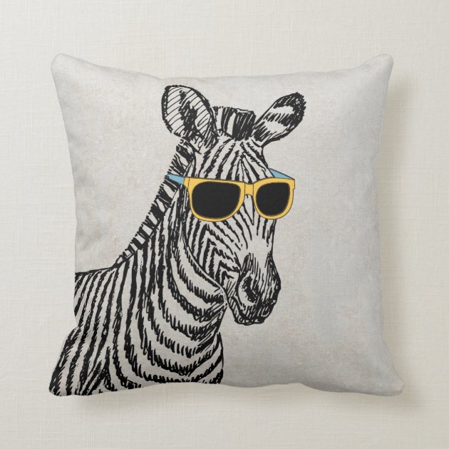 Cool cute funny zebra sketch with trendy glasses throw pillow
