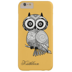 Cool Cute Hipster Retro Groovy Owl Monogram Barely There iPhone 6 Plus Case