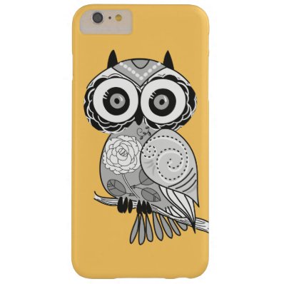 Cool Cute Hipster Retro Groovy Owl Yellow Gray Barely There iPhone 6 Plus Case