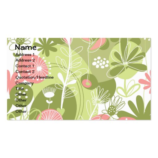 Cool Cute Pink Green White Floral Vector Business Card Templates