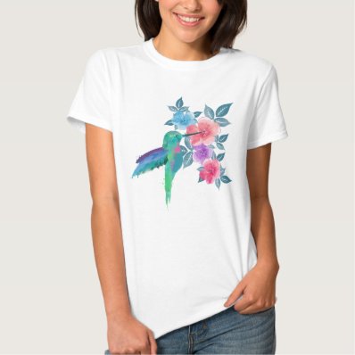 Cool cute trendy  watercolours hummingbird floral t shirt