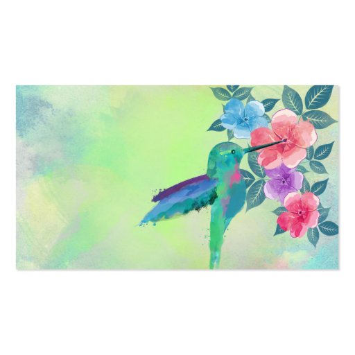 Cool cute vibrant watercolours hummingbird floral business card templates (back side)