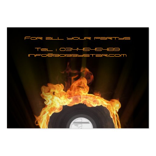 Cool dj vinyl on fire business card (back side)