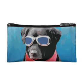 Cool Dog Black Lab Red Bandana Blue Goggles Cosmetic Bag