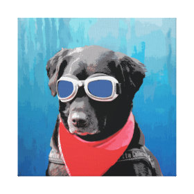 Cool Dog Black Lab Red Bandana Blue Goggles Canvas Print