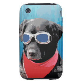 Cool Dog Black Lab Red Bandana Blue Goggles iPhone 3 Tough Cases