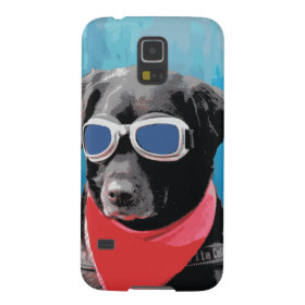 Cool Dog Black Lab Red Bandana Blue Goggles Galaxy S5 Cases