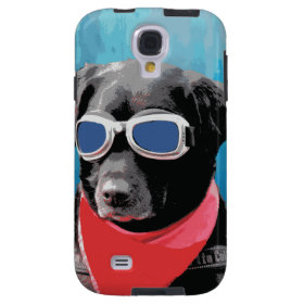 Cool Dog Black Lab Red Bandana Blue Goggles Galaxy S4 Case
