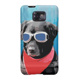 Cool Dog Black Lab Red Bandana Blue Goggles Samsung Galaxy SII Case