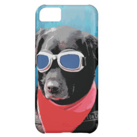 Cool Dog Black Lab Red Bandana Blue Goggles iPhone 5C Cases
