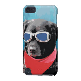 Cool Dog Black Lab Red Bandana Blue Goggles iPod Touch (5th Generation) Cover