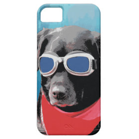 Cool Dog Black Lab Red Bandana Blue Goggles iPhone 5 Cover