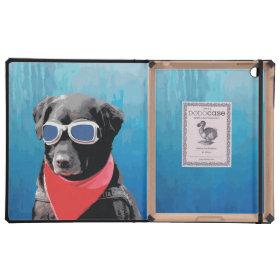 Cool Dog Black Lab Red Bandana Blue Goggles Cover For iPad