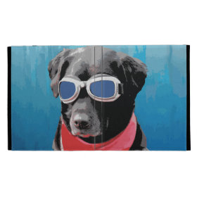 Cool Dog Black Lab Red Bandana Blue Goggles iPad Folio Covers
