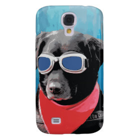 Cool Dog Black Lab Red Bandana Blue Goggles Galaxy S4 Case
