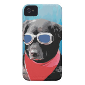 Cool Dog Black Lab Red Bandana Blue Goggles iPhone 4 Case-Mate Case