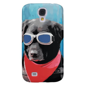 Cool Dog Black Lab Red Bandana Blue Goggles Samsung Galaxy S4 Case