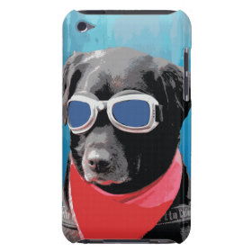 Cool Dog Black Lab Red Bandana Blue Goggles Barely There iPod Covers