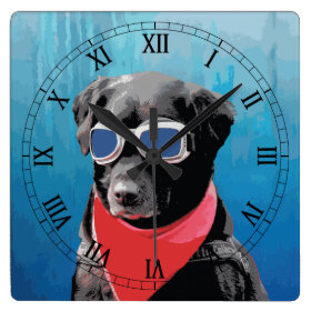 Cool Dog Black Lab Red Bandana Blue Goggles Clock