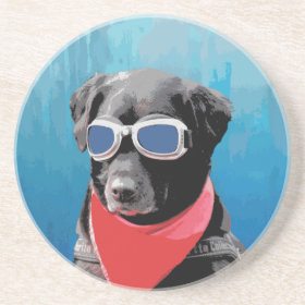 Cool Dog Black Lab Red Bandana Blue Goggles Coasters