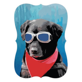 Cool Dog Black Lab Red Bandana Blue Goggles Personalized Invite