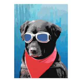 Cool Dog Black Lab Red Bandana Blue Goggles Custom Invitations
