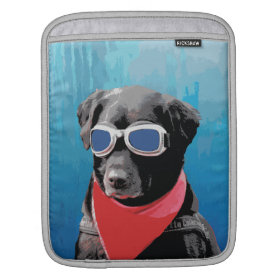 Cool Dog Black Lab Red Bandana Blue Goggles Sleeves For iPads