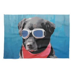 Cool Dog Black Lab Red Bandana Blue Goggles Hand Towel