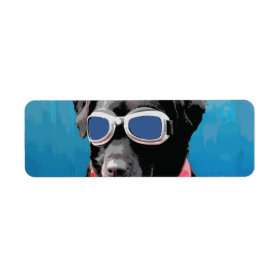 Cool Dog Black Lab Red Bandana Blue Goggles Return Address Labels