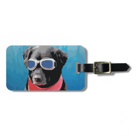 Cool Dog Black Lab Red Bandana Blue Goggles Luggage Tags