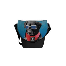 Cool Dog Black Lab Red Bandana Blue Goggles Courier Bag
