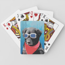 Cool Dog Black Lab Red Bandana Blue Goggles Poker Cards