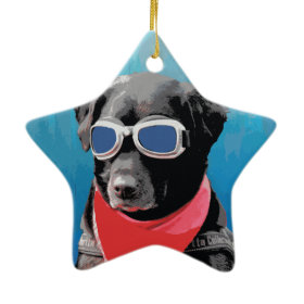 Cool Dog Black Lab Red Bandana Blue Goggles Ornaments