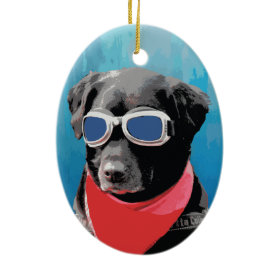 Cool Dog Black Lab Red Bandana Blue Goggles Ornament