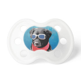 Cool Dog Black Lab Red Bandana Blue Goggles Pacifier